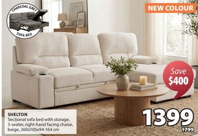 SHELTON Sectional sofa bed with storage