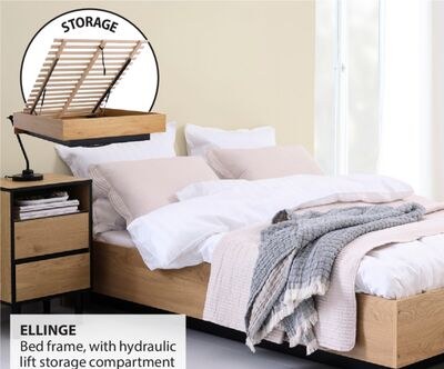 ELLINGE Bed frame, with hydraulic lift storage …