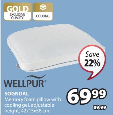 WELLPUR SOGNDAL Memory foam pillow with cooling…