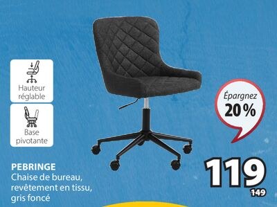 PEBRINGE Chaise de bureau, revêtement en tissu,…