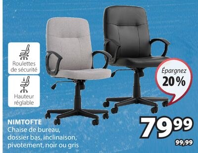 NIMTOFTE Chaise de bureau, dossier bas, inclina…
