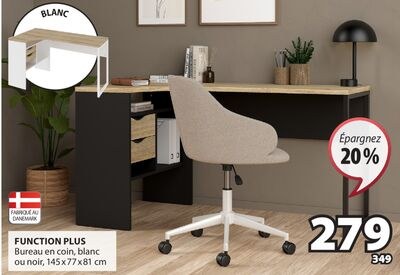 FUNCTION PLUS Bureau en coin, blanc ou noir
