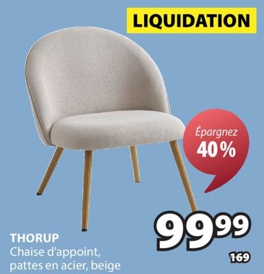 THORUP Chaise d'appoint, pattes en acier, beige