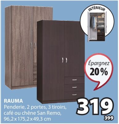RAUMA Penderie, 2 portes, 3 tiroirs, café ou ch…