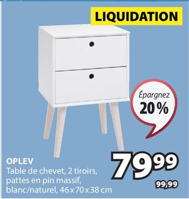 OPLEV Table de chevet, 2 tiroirs, pattes en pin…