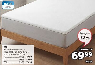 T20 Surmatelas en mousse viscoélastique, semi-f…