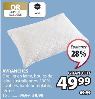 AVRANCHES Oreiller en laine, boules de laine au…