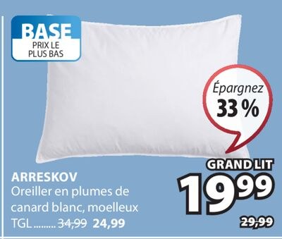 ARRESKOV Oreiller en plumes de canard blanc, mo…