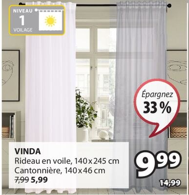 VINDA Rideau en voile, 140 x 245 cm