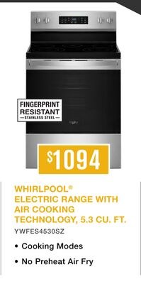 WHIRLPOOL® ELECTRIC RANGE WITH AIR COOKING TECH…