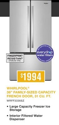 WHIRLPOOL® 36" FAMILY-SIZED CAPACITY FRENCH DOO…