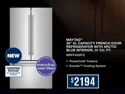 MAYTAG® 39⁶⁻¹⁺⁸³™ CAPACITY FRENCH DOOR REFRIGER…