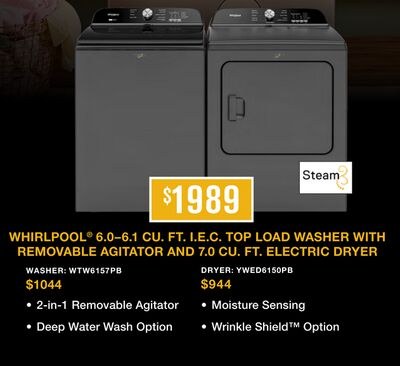 WHIRLPOOL 6.0-6.1 CU. FT. I.E.C. TOP LOAD WASHE…
