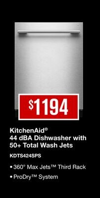 KitchenAid® 44 dBA Dishwasher with 50+ Total Wa…