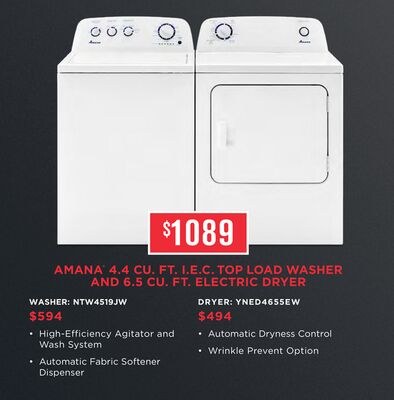 AMANA 4.4 CU. FT. I.E.C. TOP LOAD WASHER AND 6.…