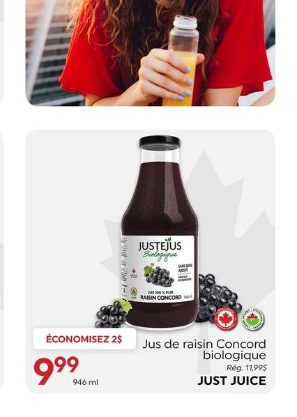 Jus de raisin Concord biologique Just Juice