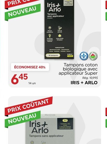 Iris + Arlo Tampons coton biologique avec appli…