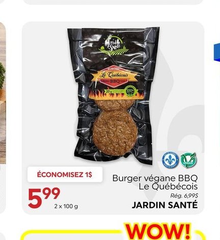 Burger végane BBQ JARDIN SANTÉ