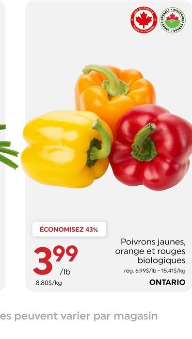 Poivrons jaunes, orange et rouges biologiques