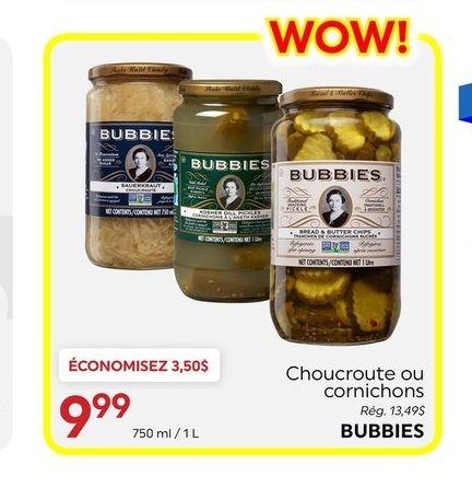 Choucroute ou cornichons BUBBIES