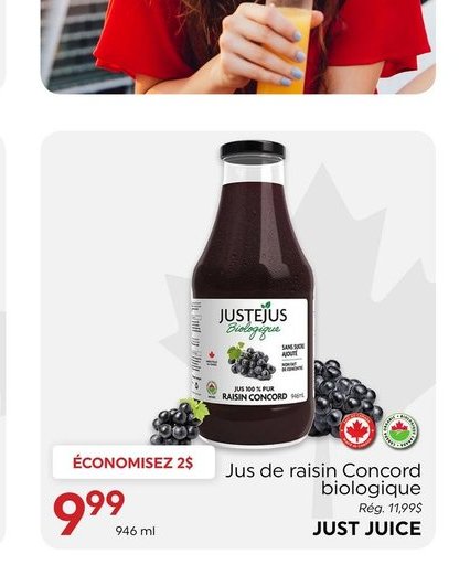 Jus de raisin Concord biologique Just Juice