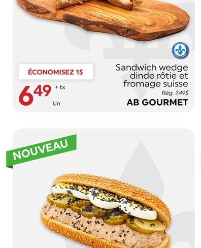 Sandwich wedge dinde rôtie et fromage suisse AB…