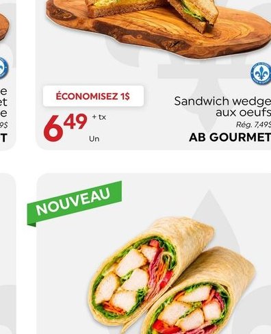 Sandwich wedge aux oeufs AB GOURMET
