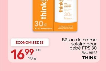 Bâton de crème solaire pour bébé FPS 30 THINKBA…