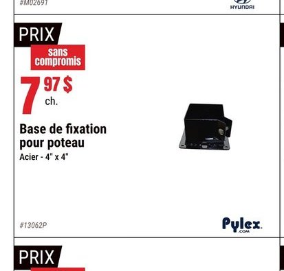 Base de fixation pour poteau Acier 4" x 4"