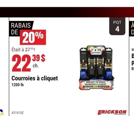 Courroies à cliquet 1200 lb