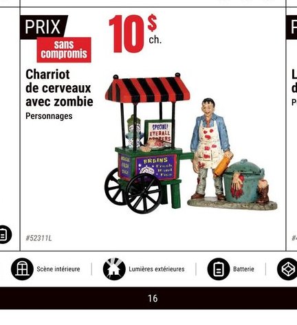 Chariot de cerveaux avec zombie Lemax