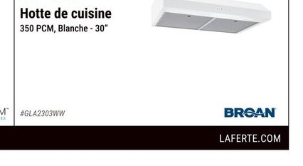 Hotte de cuisine 350 PCM Blanche 30"