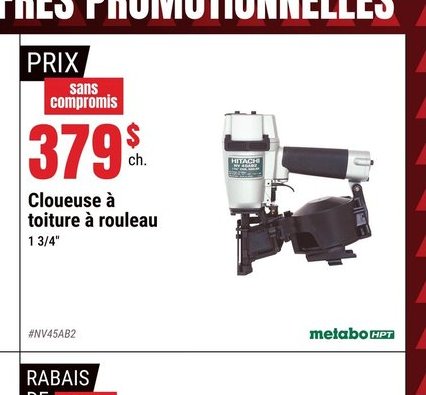 Cloueuse à toiture à rouleau 1 3/4"