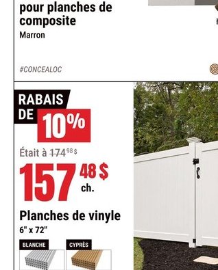 Planches de vinyle 6" x 72"