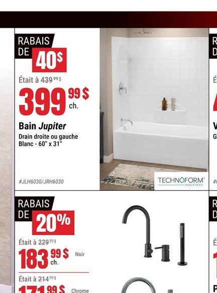 Bain Jupiter Drain droite ou gauche Blanc 60" x…