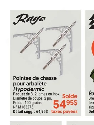 Pointes de chasse pour arbalète Hypodermique
