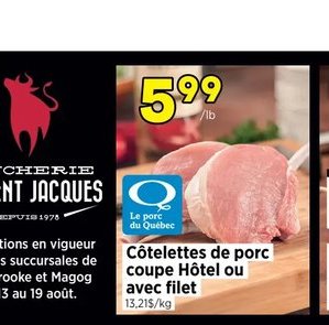 Colettes de porc coupe Hôtel ou avec filet