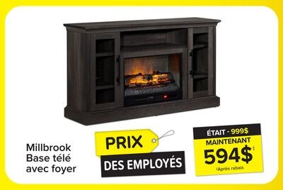 Millbrook Base télé avec foyer 59,75 po – chêne…