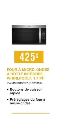 FOUR À MICRO-ONDES À HOTTE INTÉGRÉE WHIRLPOOL®