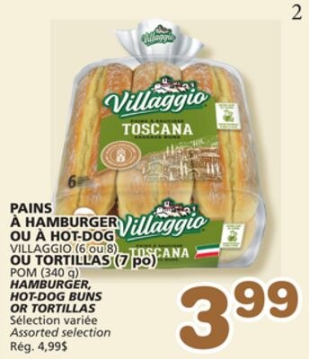 VILLAGGIO (6 ou 8) HAMBURGER, HOT-DOG BUNS HOT-…