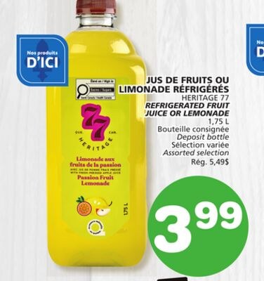 HERITAGE 77 REFRIGERATED FRUIT JUICE OR LEMONADE