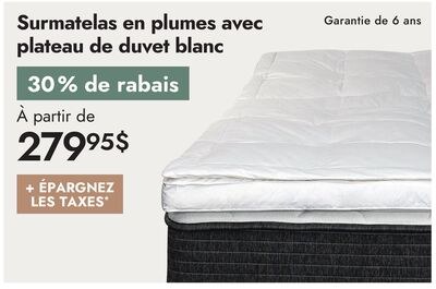Surmatelas en plumes avec plateau de duvet blanc