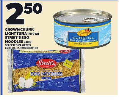 CROWN CHUNK LIGHT TUNA, 170 G OR STREIT'S EGG N…