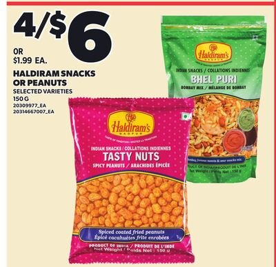 HALDIRAM SNACKS OR PEANUTS, 150 G