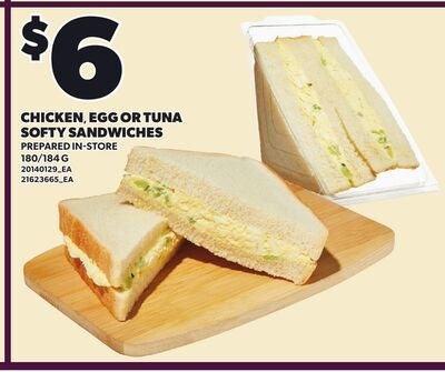 CHICKEN, EGG OR TUNA SOFTY SANDWICHES, 180/184 G