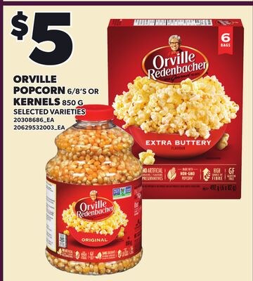 ORVILLE POPCORN, 6/8'S OR KERNELS, 850 G