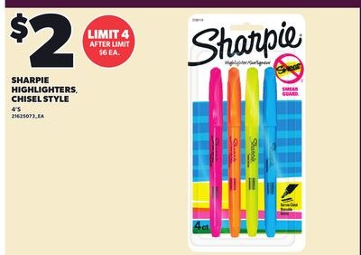 SHARPIE HIGHLIGHTERS CHISEL STYLE, 4'S