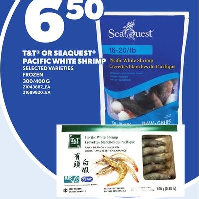 T&T® OR SEAQUEST® PACIFIC WHITE SHRIMP, 300/400…