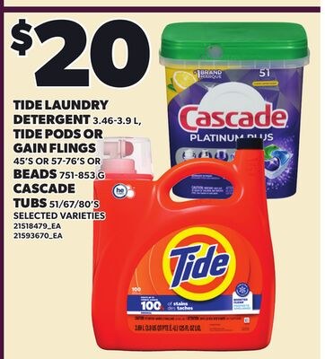 TIDE LAUNDRY DETERGENT, 3.46-3.9 L, TIDE PODS O…