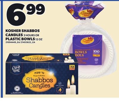 KOSHER SHABBOS CANDLES, 3 HOURS OR PLASTIC BOWL…